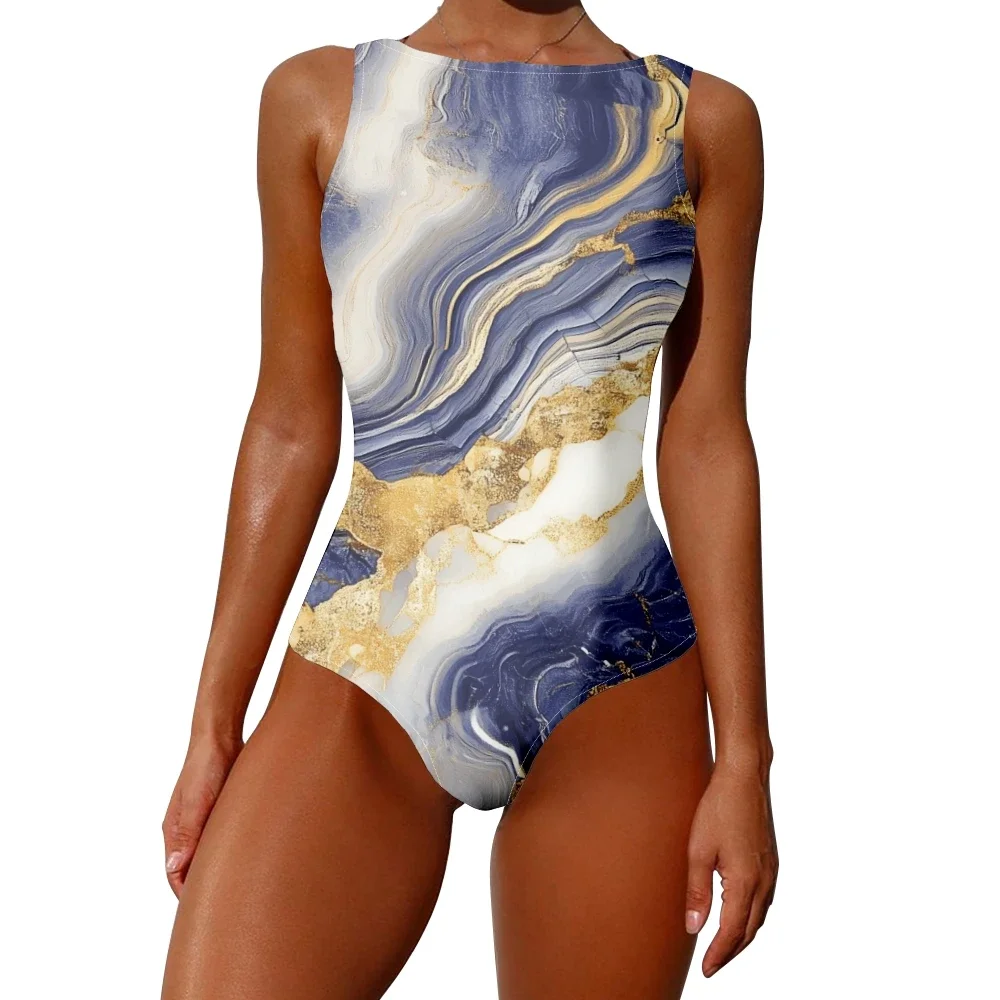 

Fluid Printed One-Piece Swimsuit High-waist Tummy Control Quick-Dry Beach Vacation Essentials Removable Pads Plus Size Swimwear