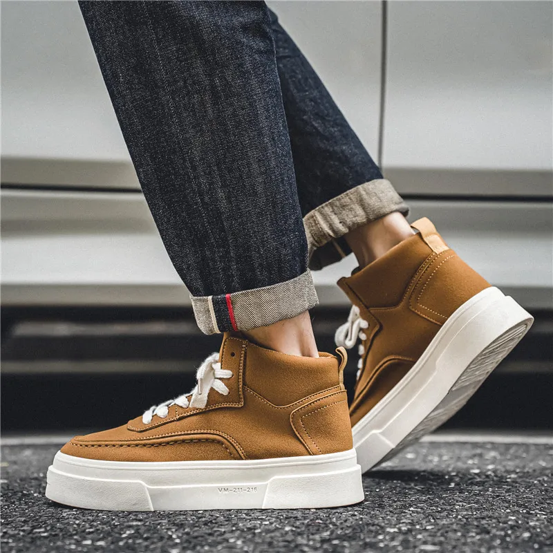 Hot Sale Khaki Men\'s Vulcanize Shoes Breathable Men High Top Skateboarding Shoes Platform Casual Canvas Sneakers Men Espadrilles