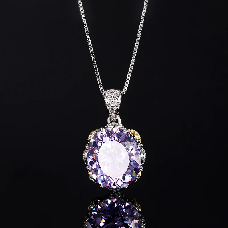 Hundred Cut High Carbon Diamond Pendant Necklace Rings 14*16mm 5A Grade Stone Neck Pendants Ring Fashion Jewelry Accessories