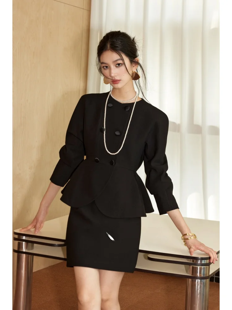 

WANGXO High-End Texture Suiting Special Air Spun Waist-Cinching Outerwear And Short Skirt Set Fashionable Wool Blend Long Sle...