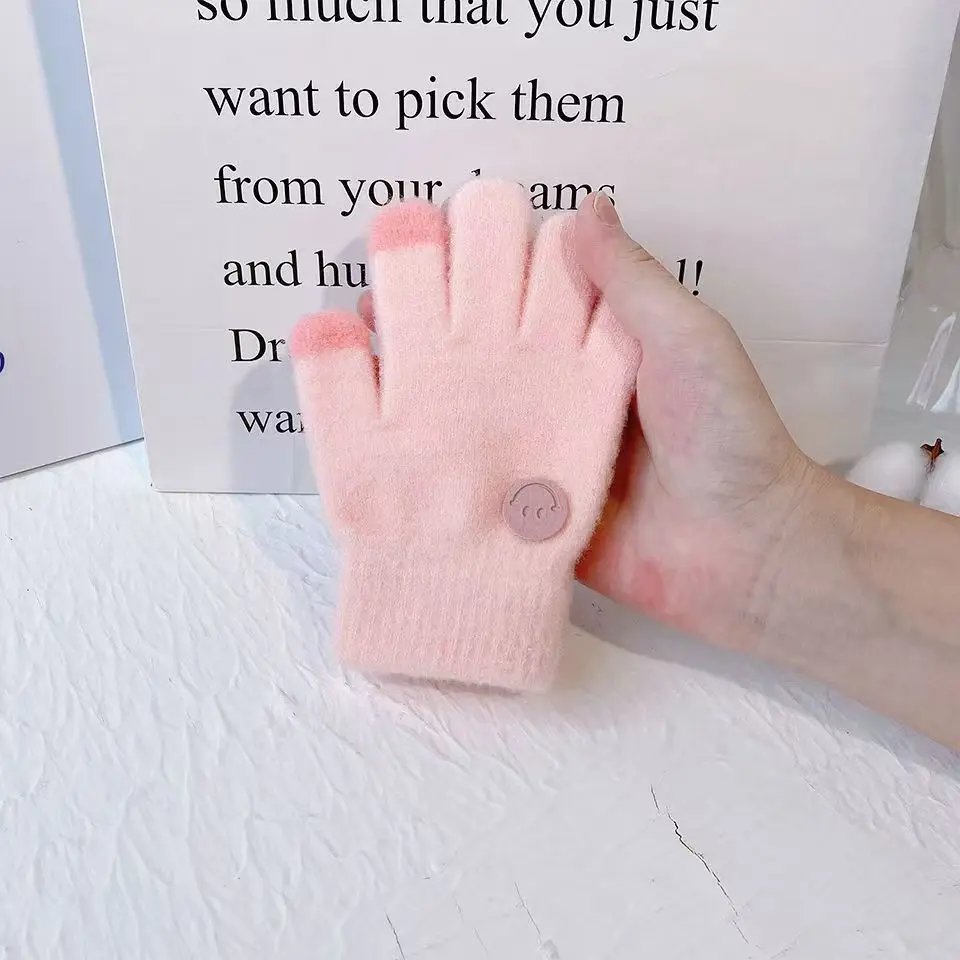 Children's Gloves Design for Boys Babies Girls Winter Divided Fingers Five Fingers Warm Smiling Face Elementary School Students