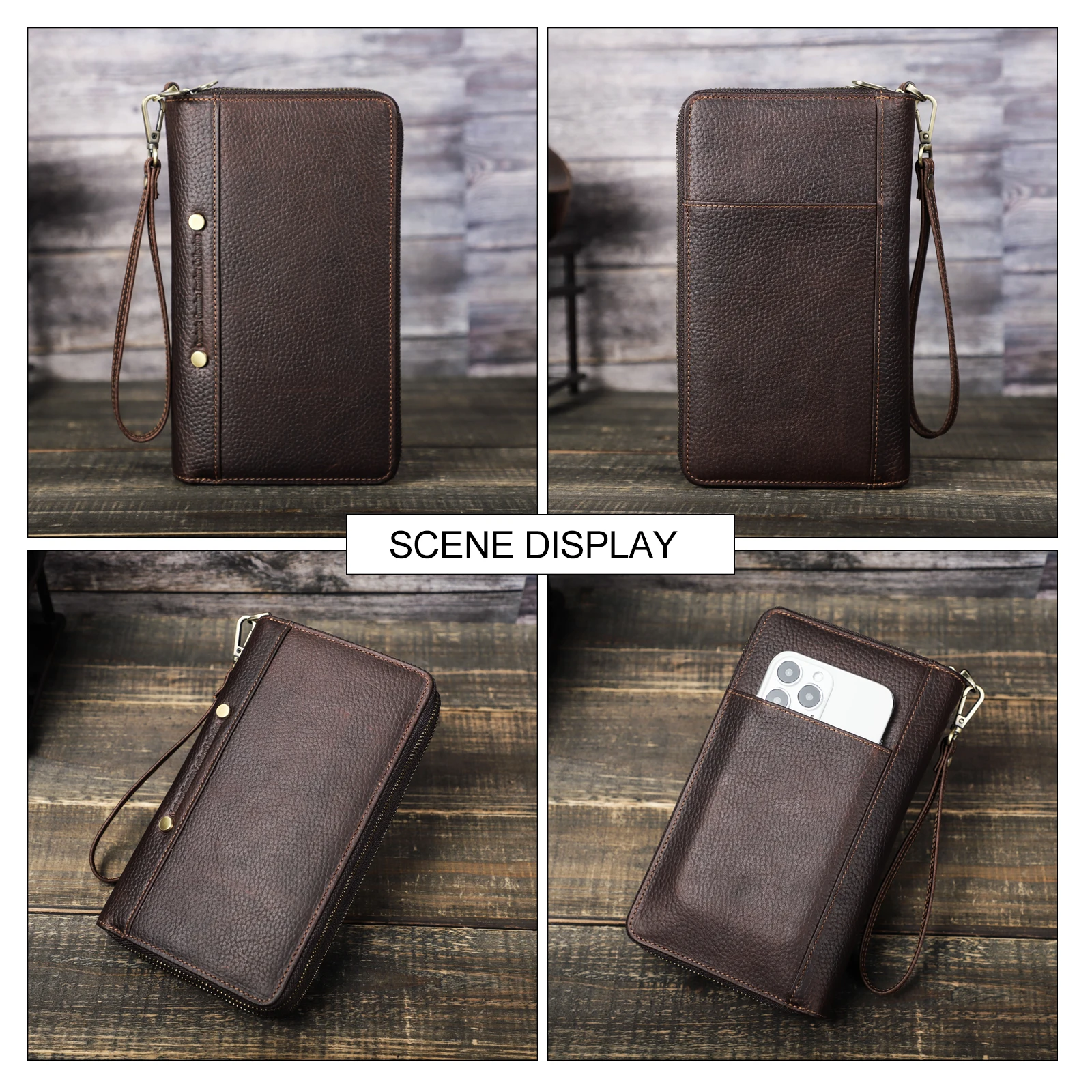 CONTACT'S Men Clutch Bag Genuine Leather Male Long Wallets Multi Card Holder Double Zipper Large Wallet Bag Passport Cover Purse