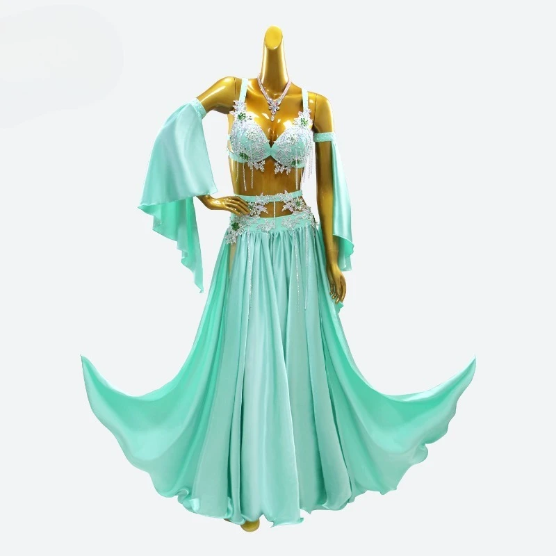 Customized Belly Dance Costume Green Competition Performance Bra Skirt Advanced Diamond Practice Dress Eastern Dance Clothes Set