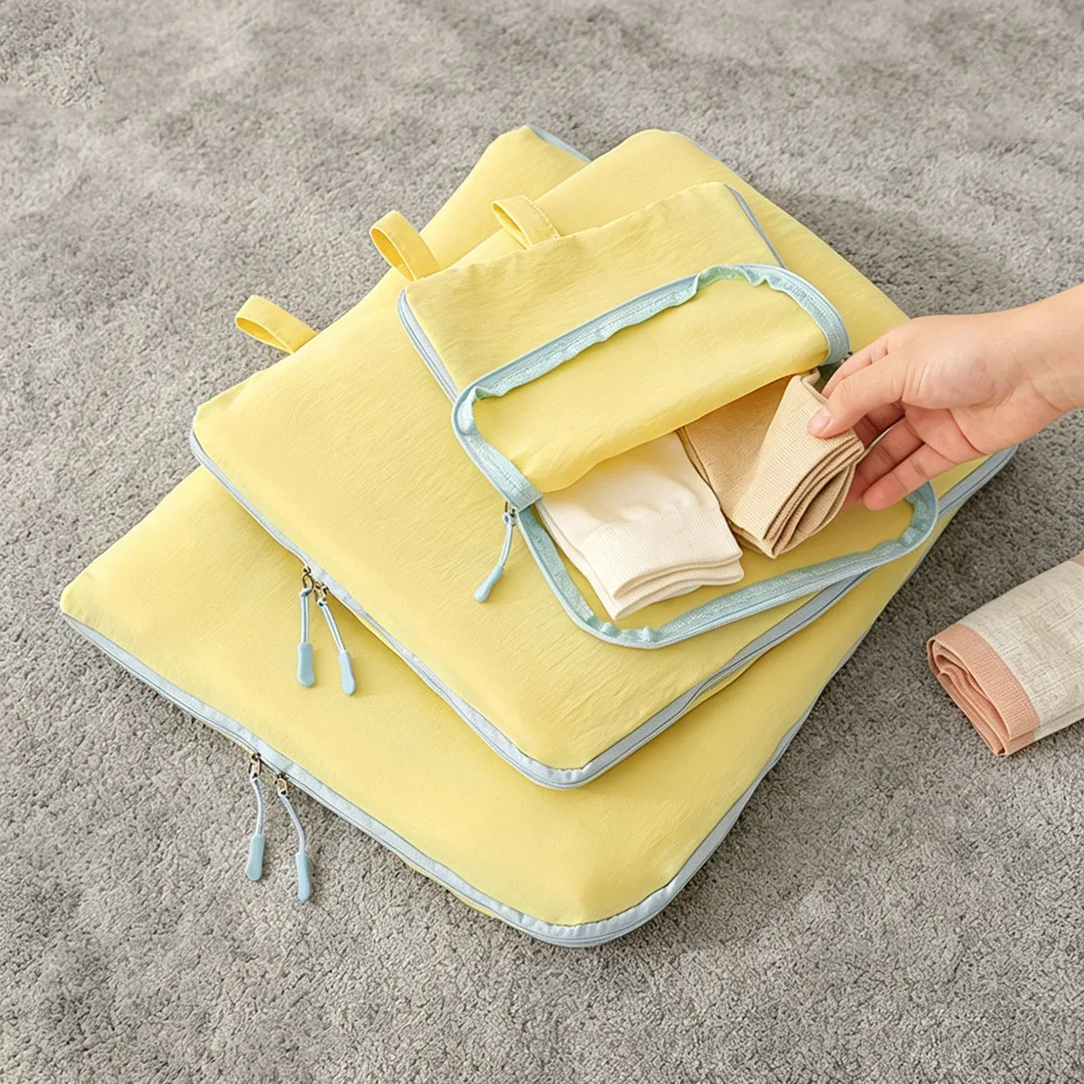 Socks & Underwear Storage Packing Cubes Yellow Space Saving Compression Luggage Organizer for Carry on Travel Vacation view 4