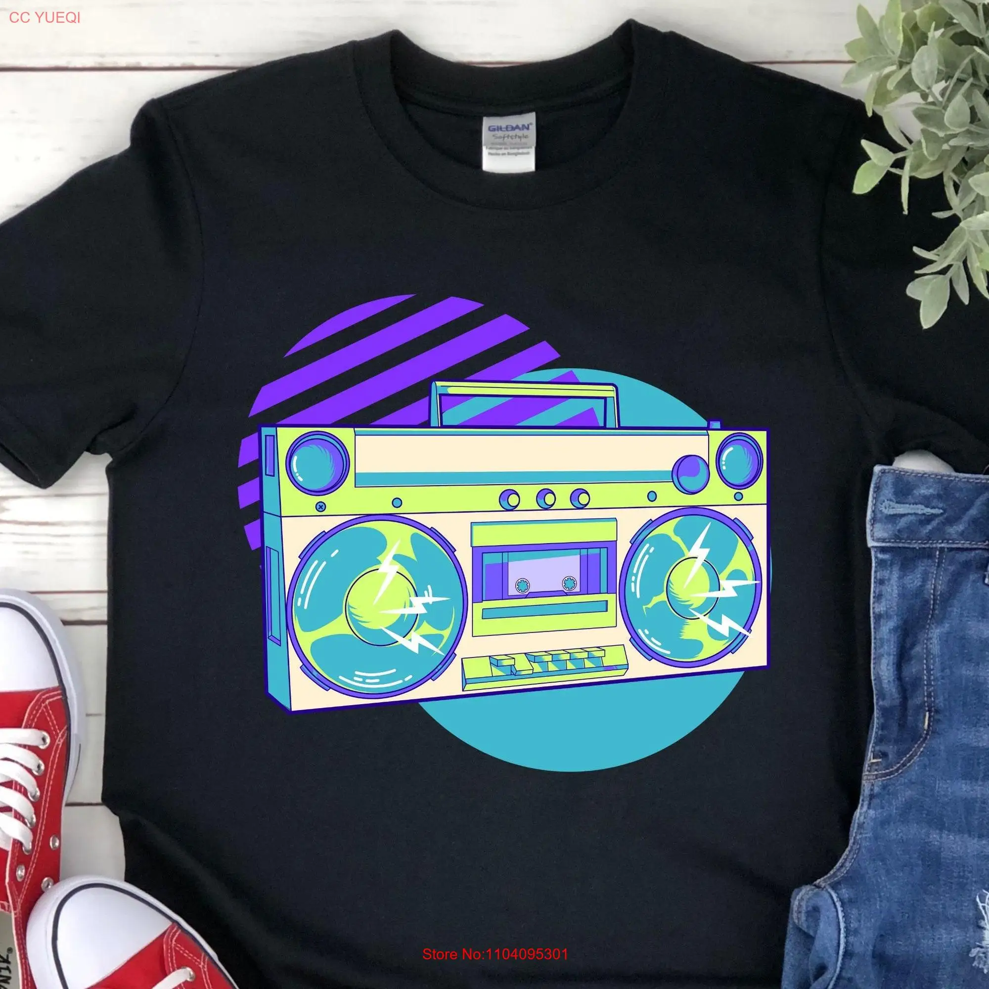 Ghetto Blaster T Shirt 80s 90s Hip Hop Rap Music Lovers Musical Instrument Boombox DJ Musician Bass People Techno EDM