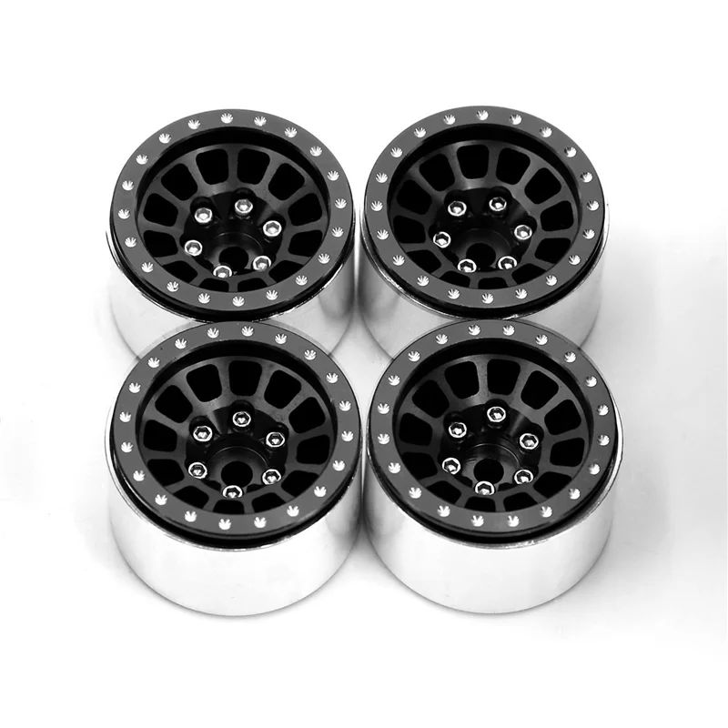 

A13Q-8Pcs 1.0 Inch Metal Beadlock Wheel Hub Wheel Rim For 1/18 1/24 RC Crawler Car TRX4M Axial SCX24 AX24 Parts, Black