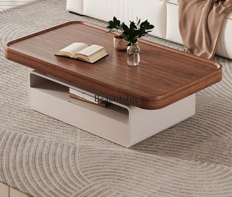 

Nordic walnut modern simple rectangular coffee table wabi sabi medieval creative cream style