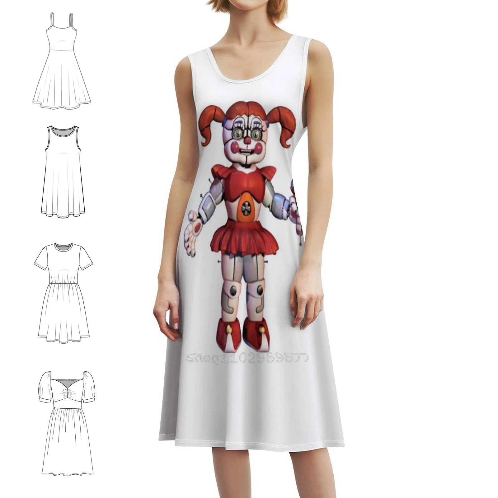 فستان حفلات أنيق للسيدات من Circus Baby Fnaf على شكل حرف A مع خيارات قصيرة/طويلة/بدون أكمام Fnaf Michael Afton Five Nights At
