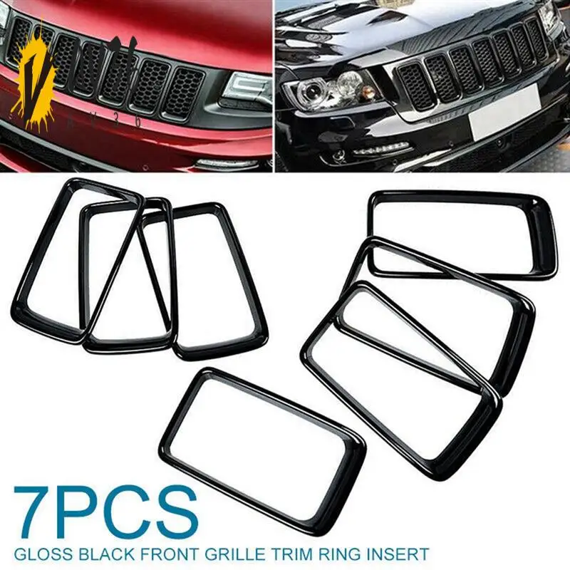

AV36-7PC Gloss Black Grill Ring Front Grille Inserts Cover Trim Kit For Jeep Grand Cherokee 2014-2016