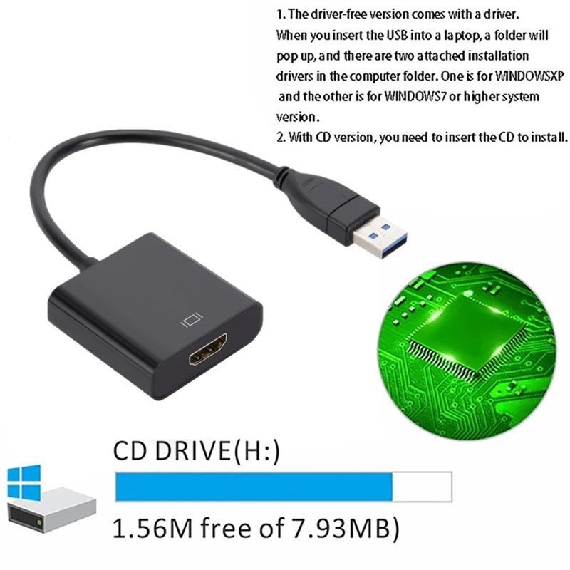 1080P USB 3.0 To HDMI-compatible External Video Adapter Cable Portable Video Audio Converter Drive For Desktop Laptop PC HDTV