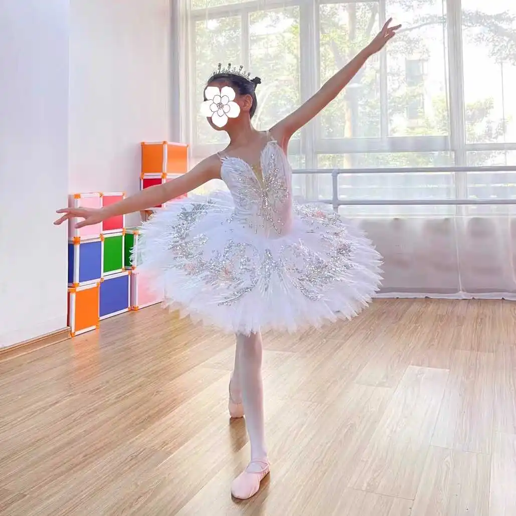 Children's Black Swan Ballet Dance TUTU Dress Performance Costume, Girls' Adult Ballet Fluffy Skirt Silk Dress image 3