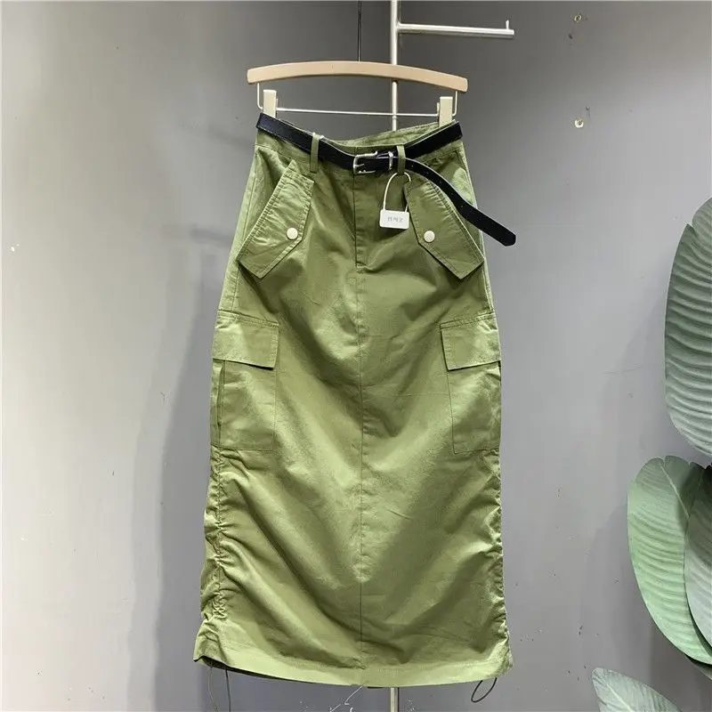 

Design sense drawstring tooling skirt women's 2025 summer thin loose casual medium and long thin hip skirt