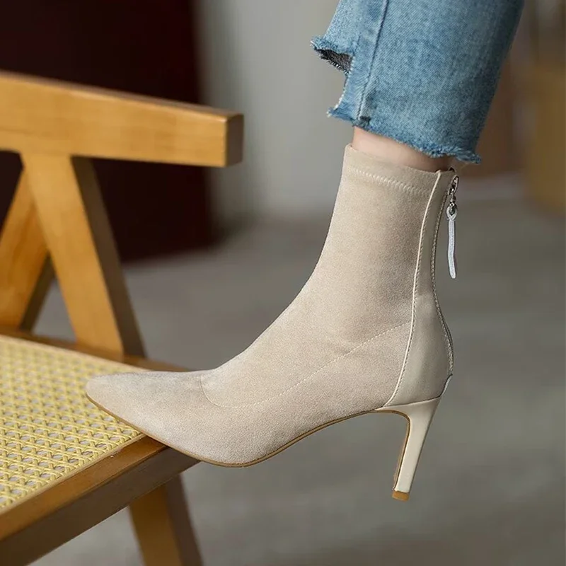 

High Heels Women's Boots Suede Luxury Pointed Toe Shoes for Woman 2025 Winter Boots Fashion Sexy Elegant Pumps Mujer Ankle Boots