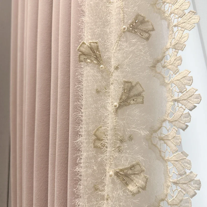 

New Embossed Embroidered Window Screen Spliced Purple Chenille Curtains for Bedroom Living Room Bay Window Custom Valance