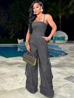 Sexy Spaghetti Strap Cargo Jumpsuit Women Summer Sleeveless Strapless Wide Leg Pants with Pockets One Pieces Romper Overall - Image 5