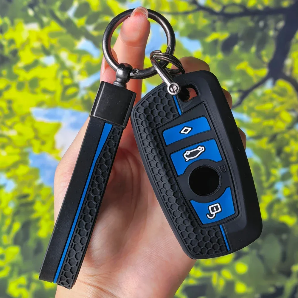 Ergonomic Vertical Line Honeycomb Grain Key Shell With Keychain For BMW F30 F31 F34 F20 F21 1 3 5 7 Series X1 X3 G01 X4 F16