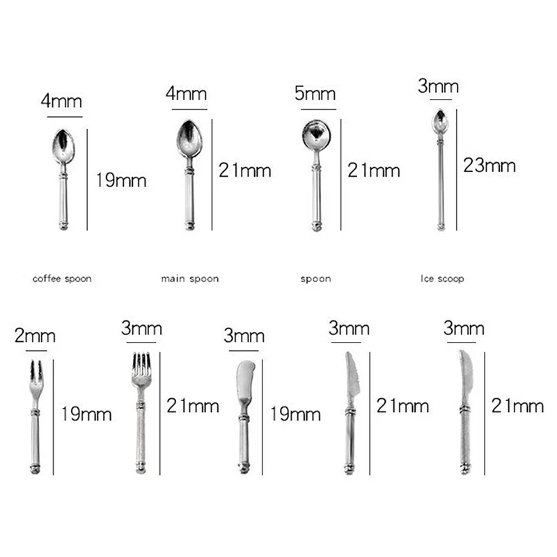 9 قطعة/المجموعة خمر دمية المنمنمات أدوات المائدة أدوات المائدة الصغيرة سكين شوكة ملعقة لعبة أطفال لديكور بيت الدمية #6