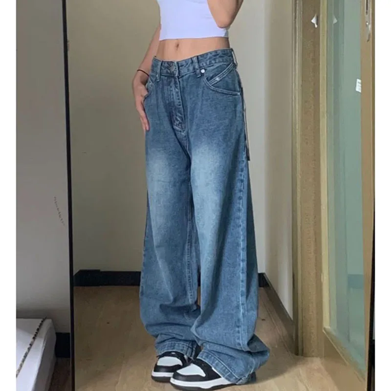 Imagem -02 - Oversized Mulheres Perna Larga Jeans Vintage Y2k Streetwear Baggy Denim Calças Moda Coreano Casual Cintura Alta Calças Retas 5xl