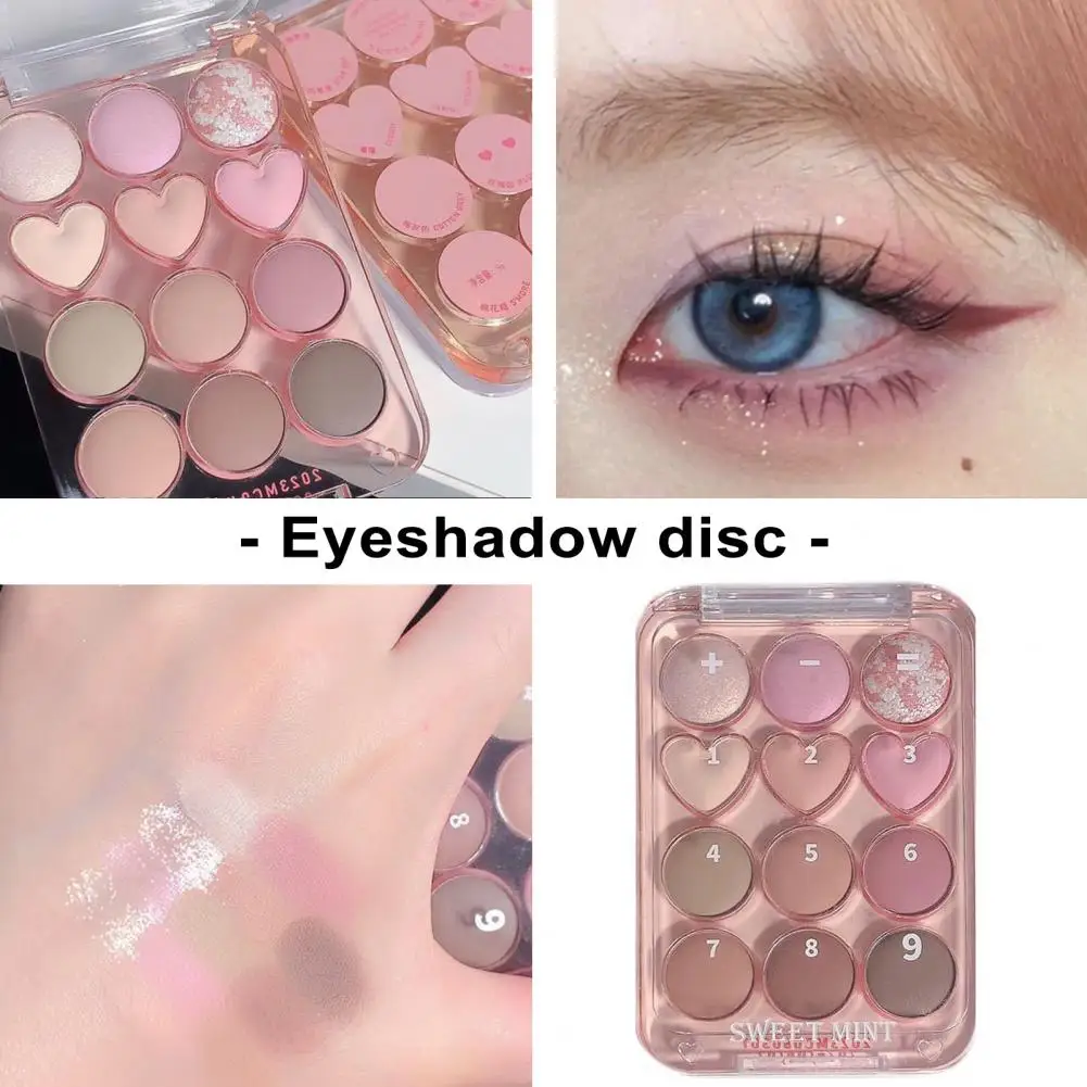 Eyeshadow Powder Heart Shape Eyeshadow Palette with 12 Colors Matt Shiny Sequin Texture High Pigment Eye Makeup Supplies Smooth