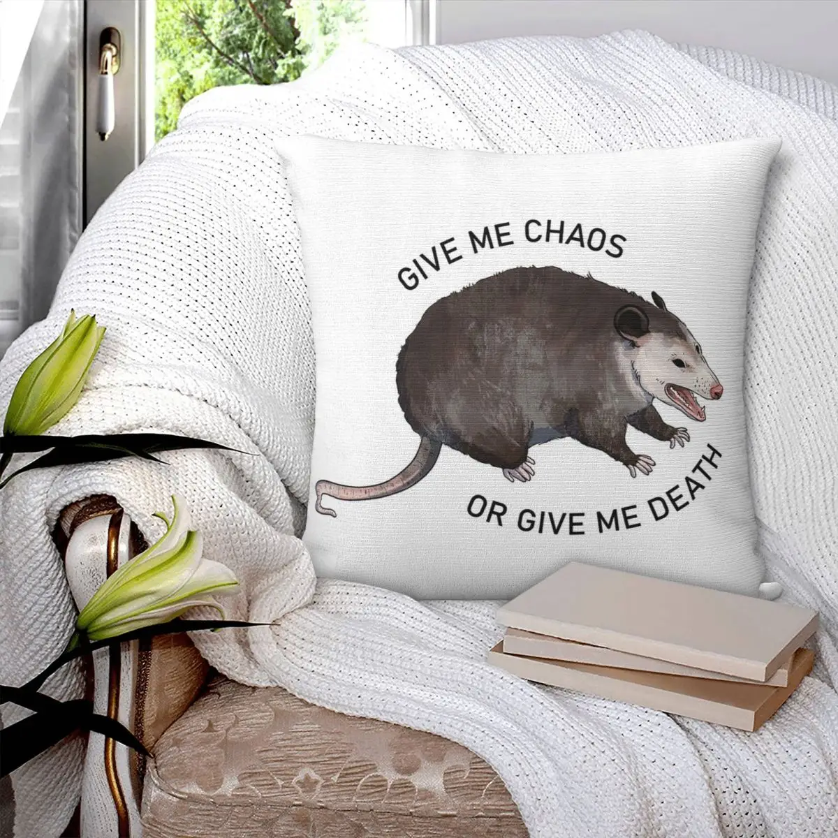 Give Me Chaos Or Give Me Death Possum Square Pillowcase Pillow Cover Cushion Zip Decorative Comfort Throw Pillow for Home Sofa