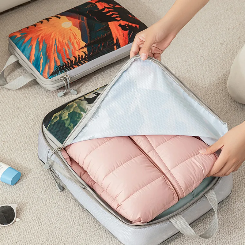 

5pcs Tropical Printed Compressed Lightweight Travel Clothing Storage Bag Suit, Space-saving Travel Necessities Accessories