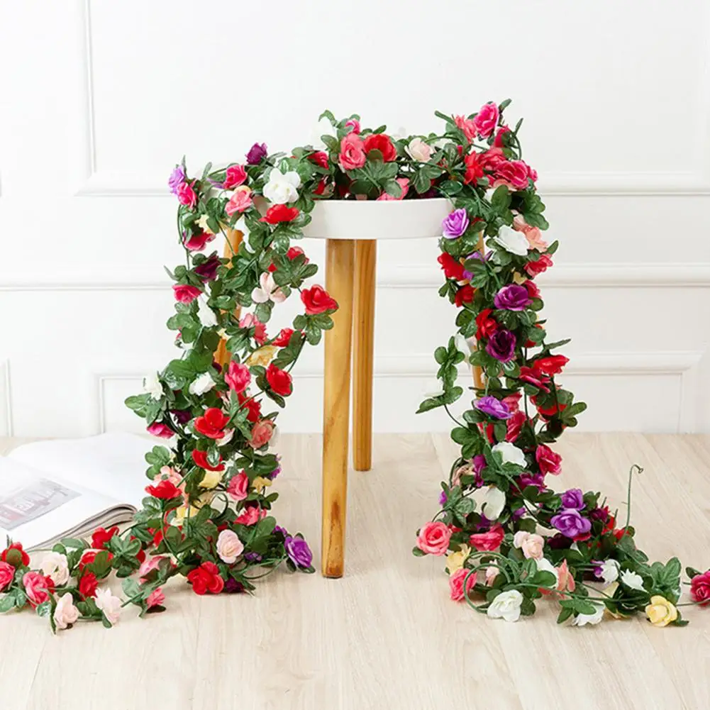 2.5M Artificial Flower Garland Realistic UV Resistant Faux Flower Rattan Vine Wedding Party Hanging Simulation Bloom Decor
