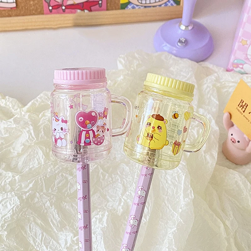 Sanrio Milk Tea Cup Pencil Sharpeners Hello Kitty Kuromi Melody Students Cup Pencil Sharpener Stationery School Supplies