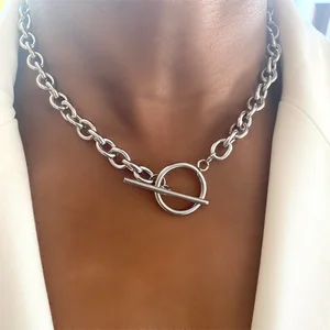 Fashion Baru Chunky Rantai Kalung Wanita Sederhana Beralih Gesper Stainless Steel Rantai Kalung untuk Wanita Perhiasan Hadiah 8 kalung penjualan terbaik dengan penjepit puting - №
