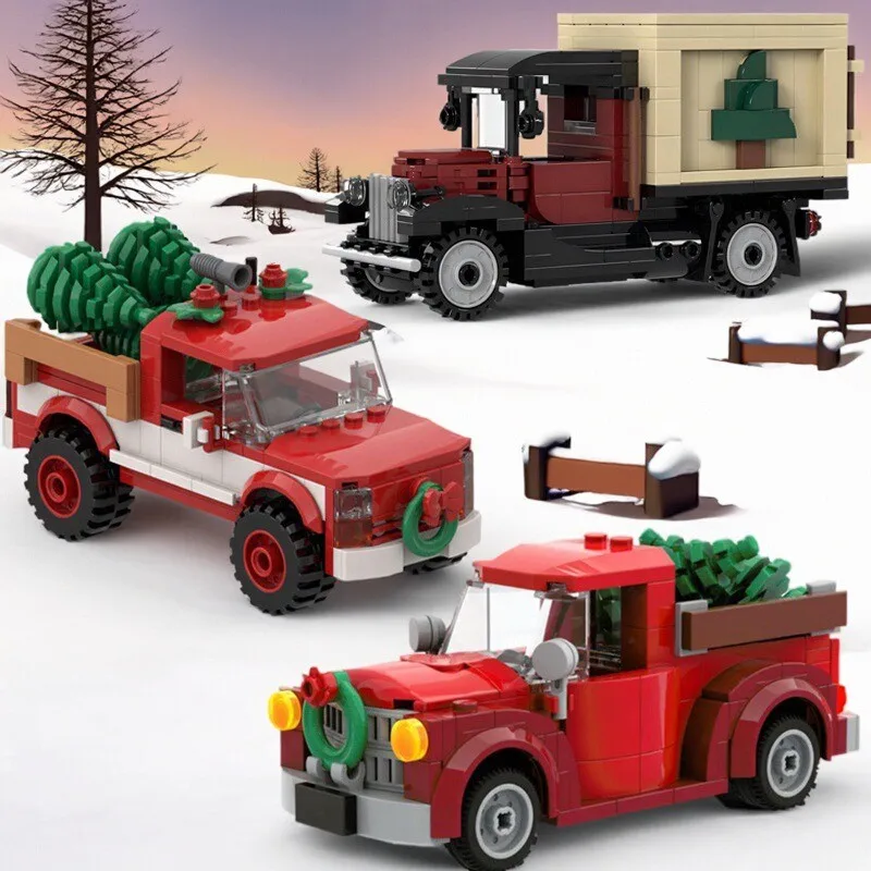 

Фестивальная атмосфера серии Зимняя деревня Рождественская елка Грузовик Строительные блоки MOC Детская головоломка Сборка игрушек Рождественский подарок Орнамент