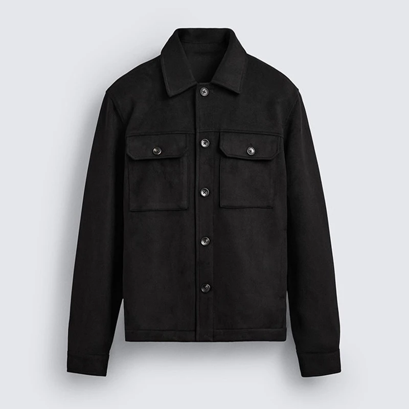 

Новая высококачественная модная свободная куртка-рубашка из искусственной замши с отложным воротником для мужчин, весна-осень 2026