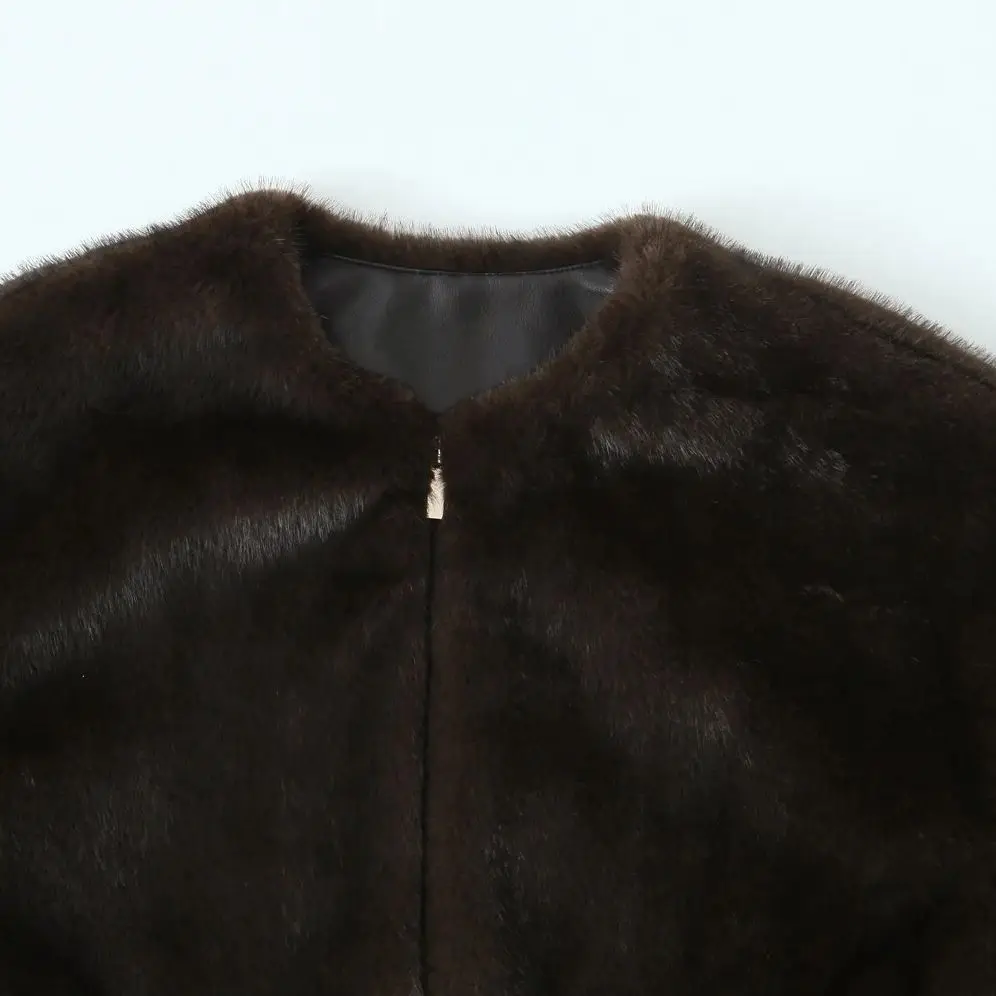 DiYiG WOMAN 2025 Autumn New Fashion Faux Fur Effect Jacket Retro Long Sleeve All Match Round Neck Jacket Outerwear Mujer