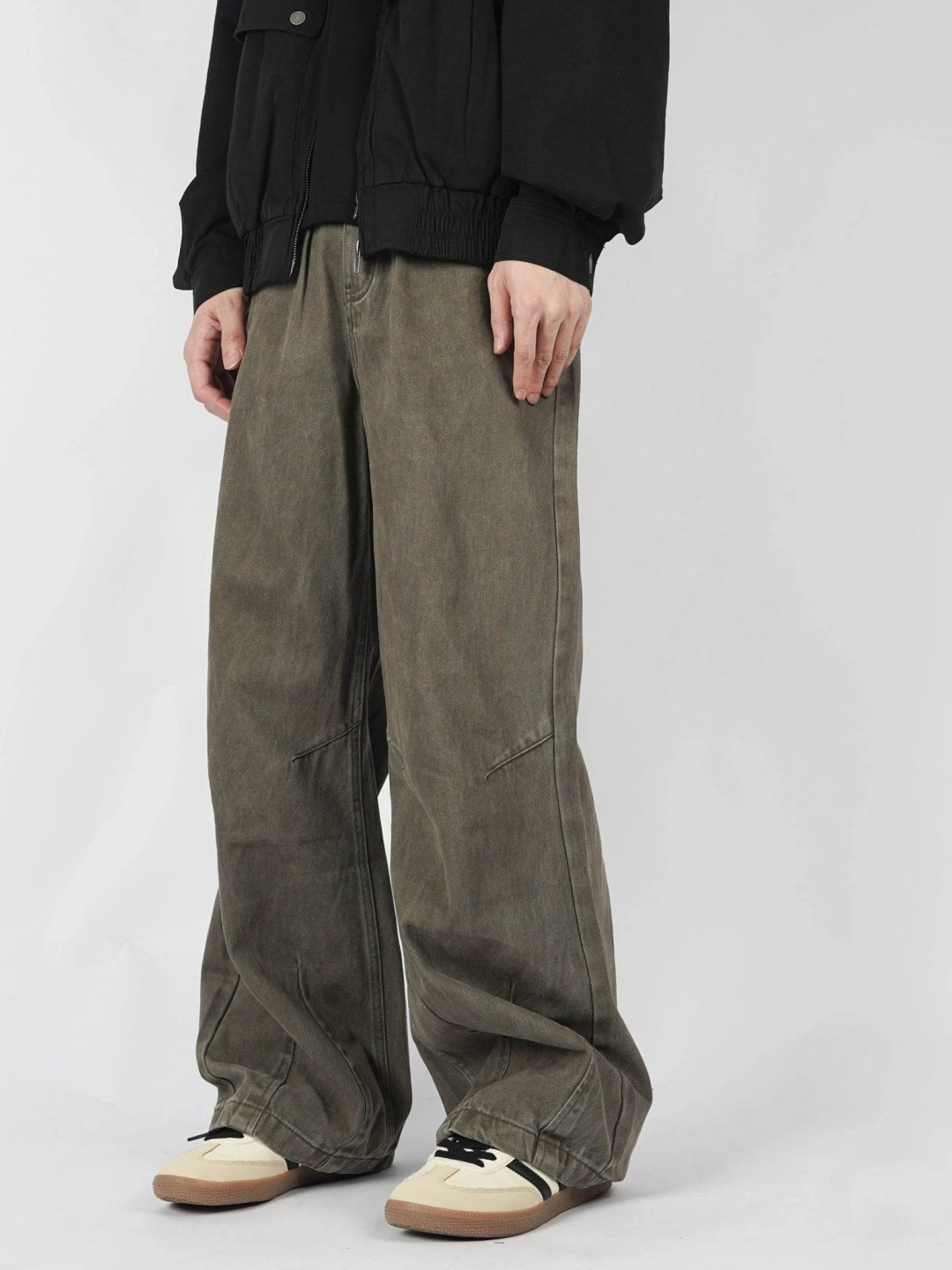 

Мужские джинсы с широкими штанинами в японском стиле в стиле ретро, новые весенние коричневые прямые брюки Cleanfit, повседневные свободные брюки из дышащего хлопкового денима