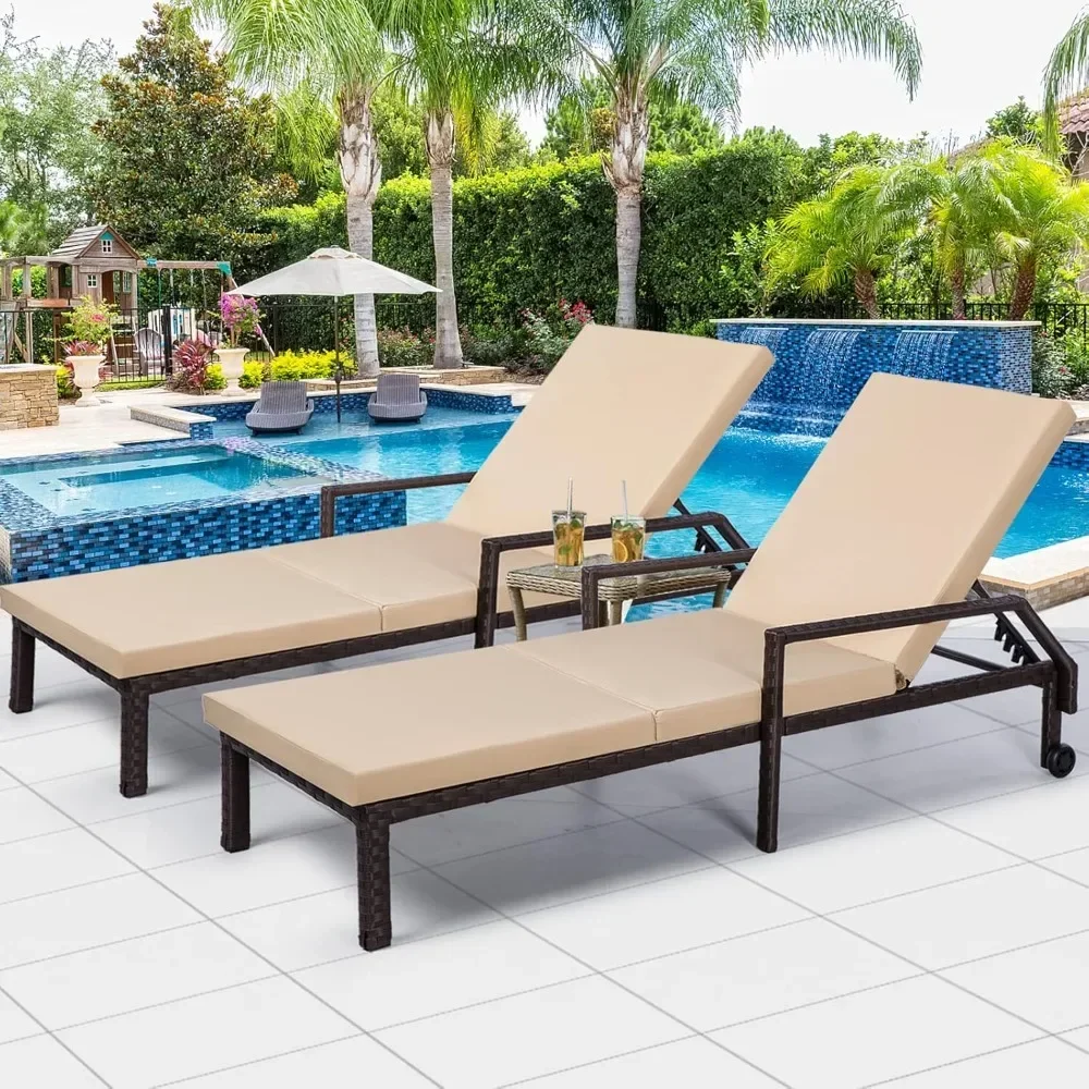 

Chaise Lounge Chairs for Outdoor Outside Lounge Chairs Set of 2, Adjustable PE Rattan Wicker Patio Pool Lounge Chair