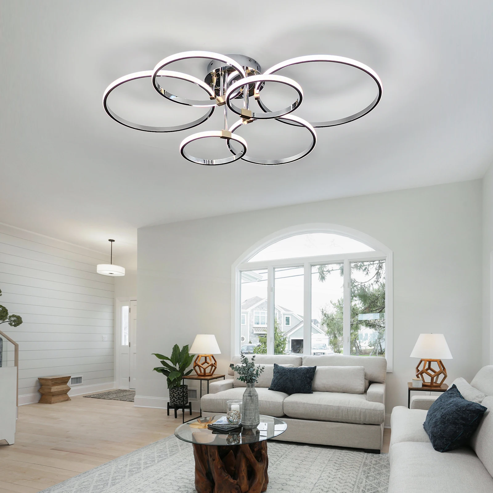 ثريا ليد للسقف دائري 4/6 رؤوس تحكم عن بعد تضاؤل للمطبخ غرفة نوم صالة (أسود/ذهبي/كروم)