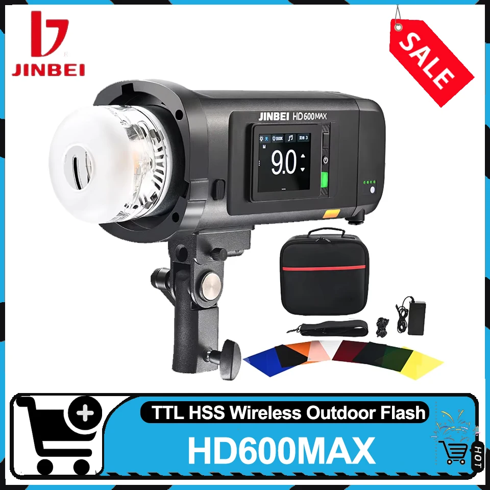 

JINBEI HD600MAX TTL HSS Наружная вспышка 1/8000s HD Полноцветный сенсорный экран 2,4G Беспроводная вспышка 0,01-0,9 с Время переработки