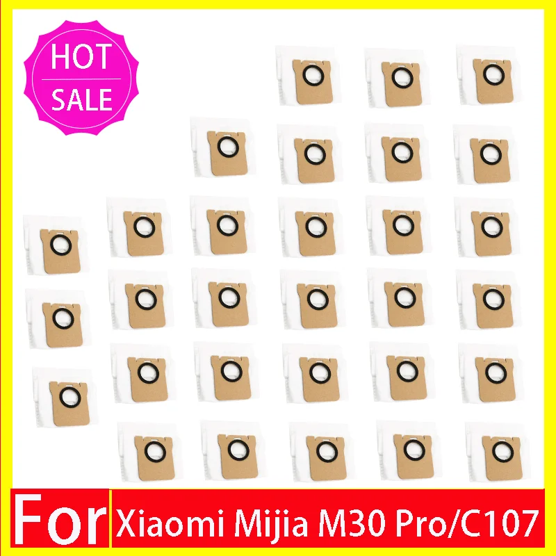Accessoires voor de Xiaomi Mijia M30 Pro C107: vervangende borstel, zijborstel, HEPA-filter, dweilpad, stofzak, dweilhouder en reserveonderdelen.