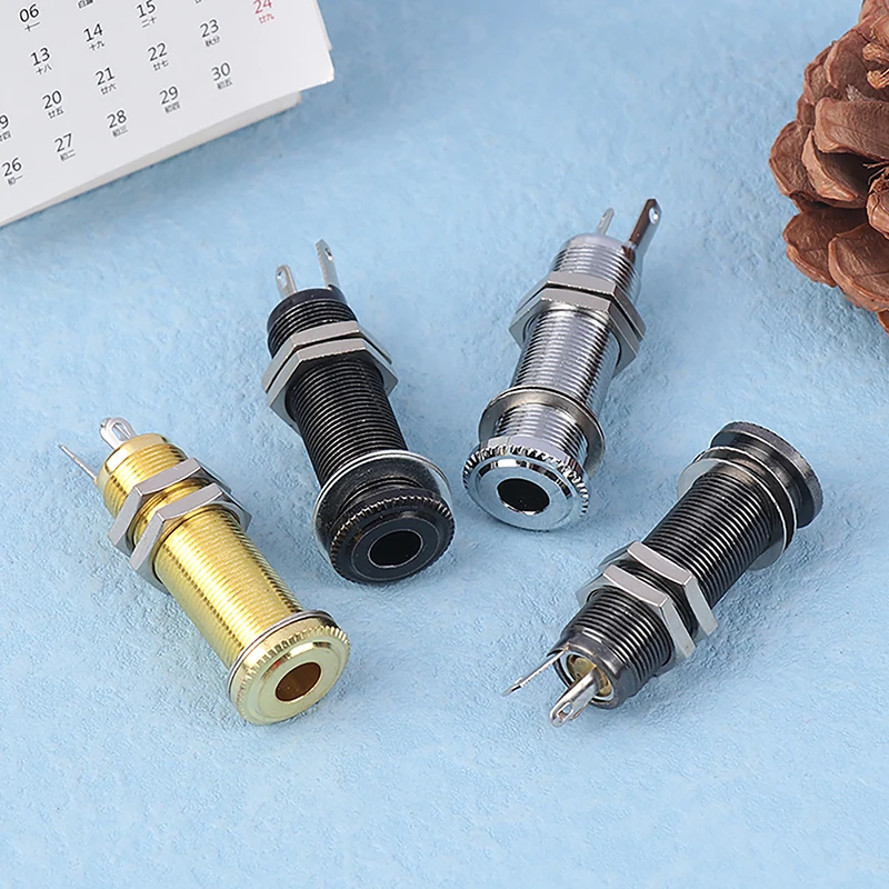 Electric Guitar Bass 6.35mm Socket Stereo 1/4 Inch Output Jacks Plug Brass Straight Tube Style Jack Anti-noisy Plug Socket