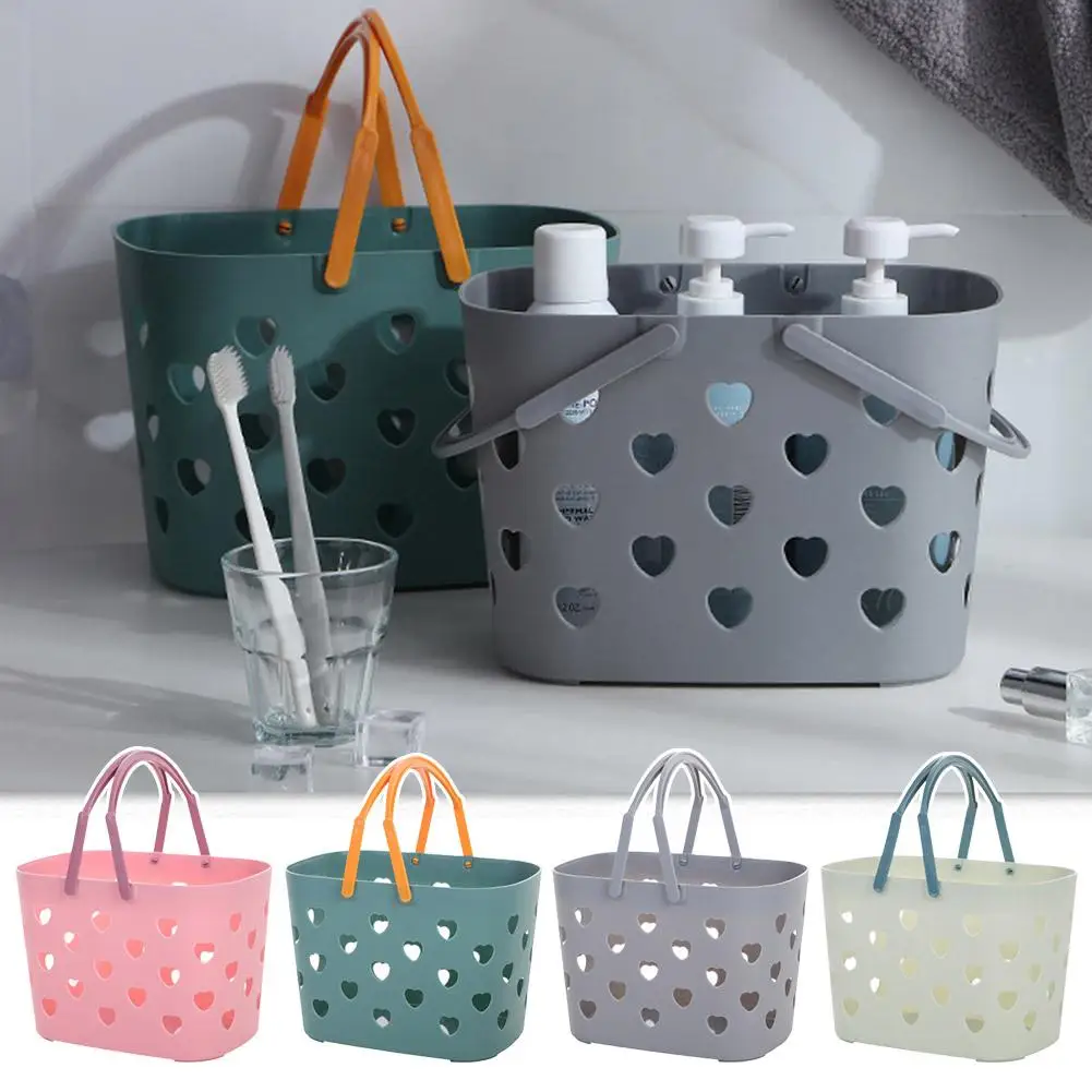 Kitchen Storage Basket Hollow Portable Shower Bath Hanging Baskets Child Toys Snack Organizer Fruit Plastic Desktop U4H3