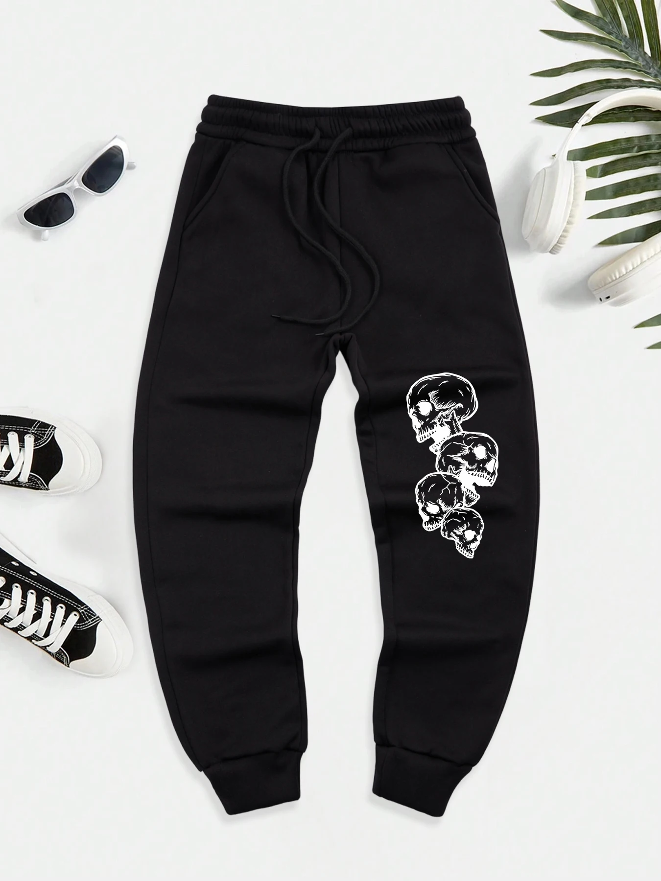 

Terrifying Skull Pattern Men Pants Warm Drawstring Joggers Pant All-Match Pocket Sweatpant Fleece Comfortable Male Trousers