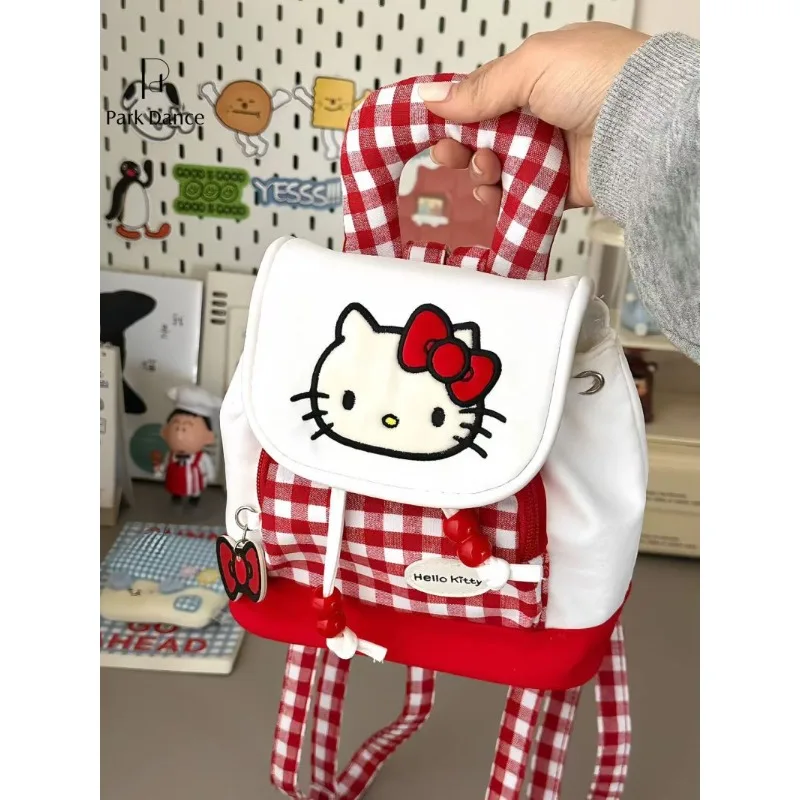 Sanrio Hello Kitty мультфильм портативный чехол на шнурке красный клетчатый рюкзак kt cat в студенческом стиле женский каваи модный крутой рюкзак