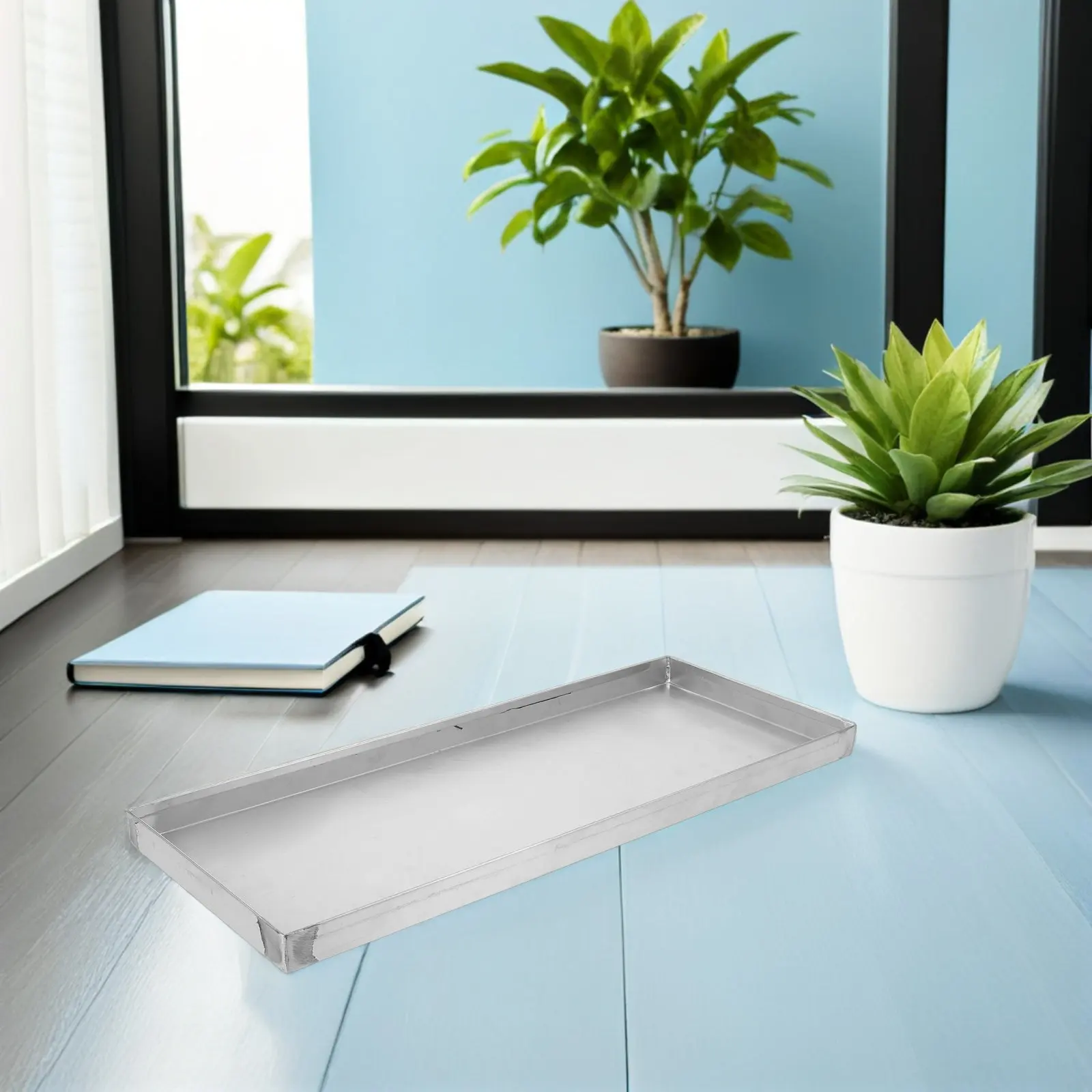 Stainless Steel Plant Tray Rectangular Drip Tray Large Flowerpot Water Collection Saucer Kitchen Counter Balcony 16x6x0.79in