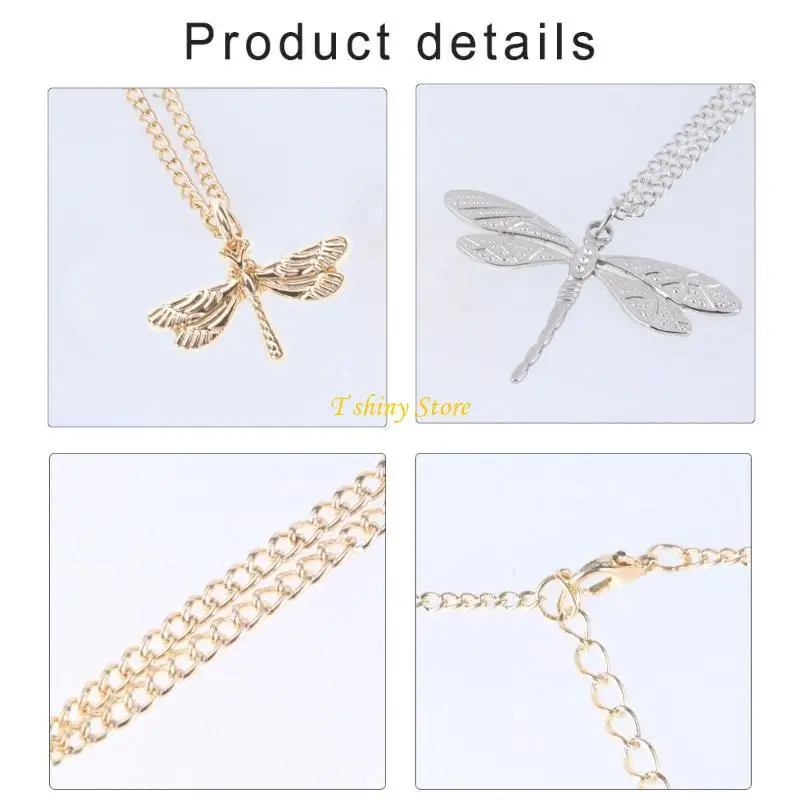 N58F Sturdy Alloy Dragonflies Necklace with Sparkling Zircon for Women and Ladies