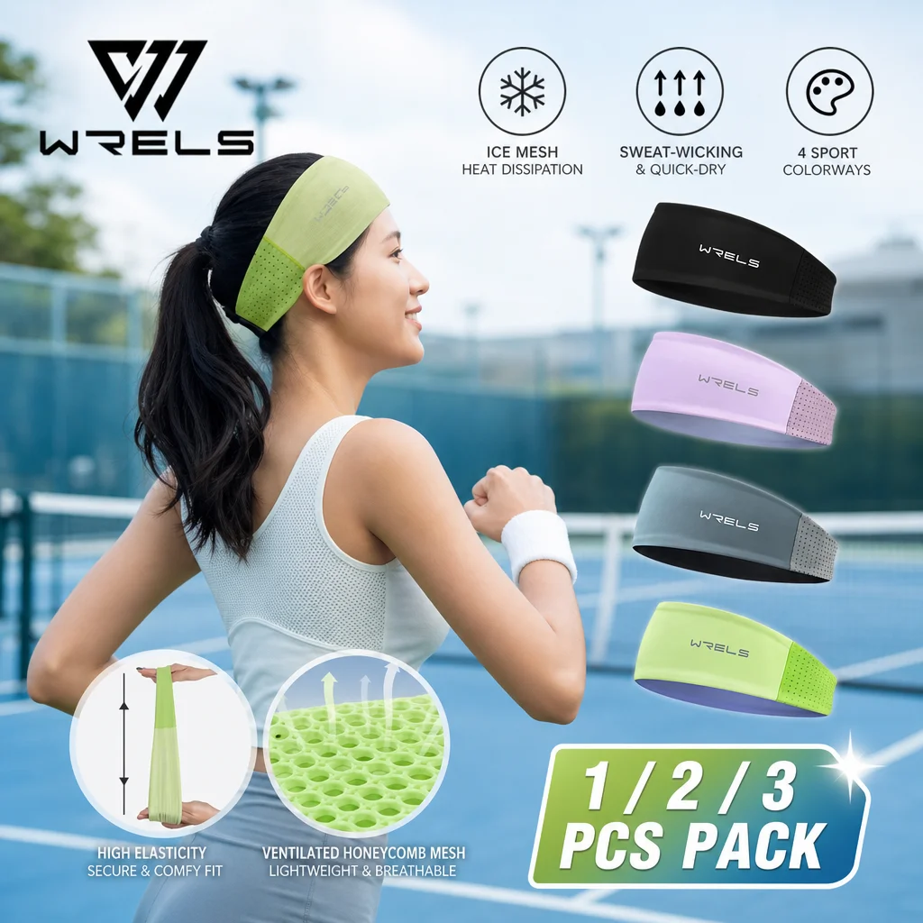 WRELS Sports Headband Ultralight Breathable Sweatband Mesh Cooling Running Hairband Non Slip Elastic Yoga Head Wrap Women Men