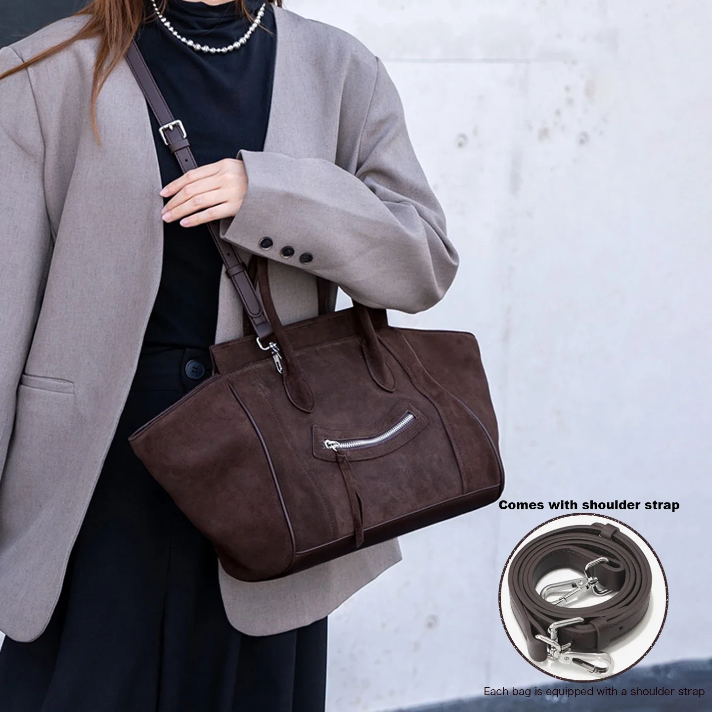 Nubuck Suede Luggage Handbag Women Split Cowhide Large Capacity Wing Smiley Bag Multi-way Shoulder Crossbody Bag Fashion New