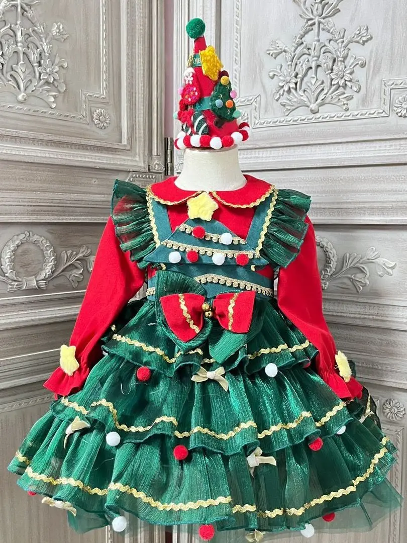 Kids Clothes Warm Winter Girls Spanish Lolita Plus Velvet Christmas Sweet Princess Ball Gown Layered Birthday Party Eid Dress