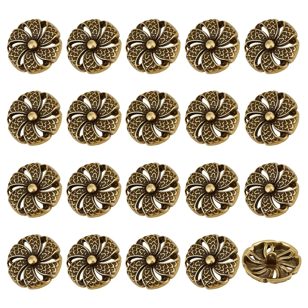 

20Pcs Alloy Shank Buttons Flower 1-Hole Bronze 24.5x8.5mm Hole: 2mm