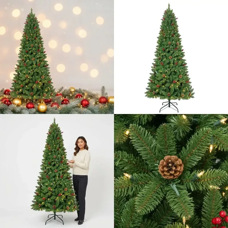 Pre-lit Artificial Christmas Tree with LED Lights Full Set Indoor Holiday Decoration