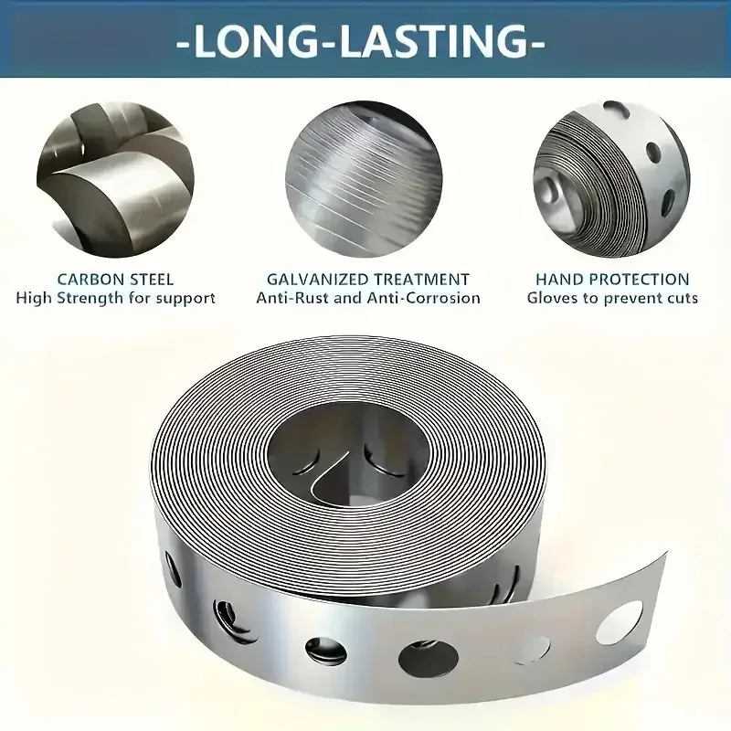 3M/Roll Multi-use Galvanized Steel Tape Pre-punched Multi-slot Metal Tapes Pipe Hanger Strap for Tube Support,Sheet Metal Work
