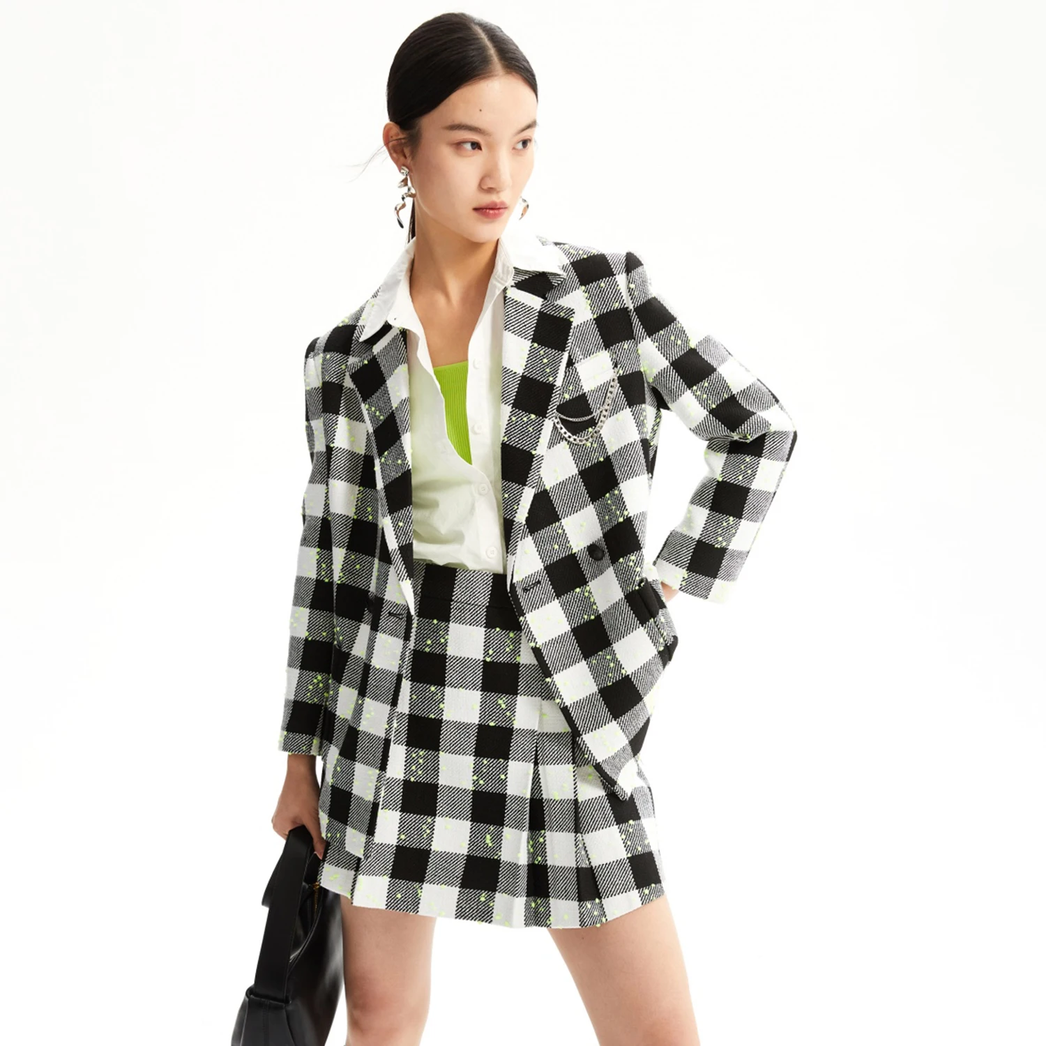 

Allingentle Plaid Women's 2 Piece Set 2-Button Suit Fashion Skirt Suit Set for Daily Casual Outfits Customize