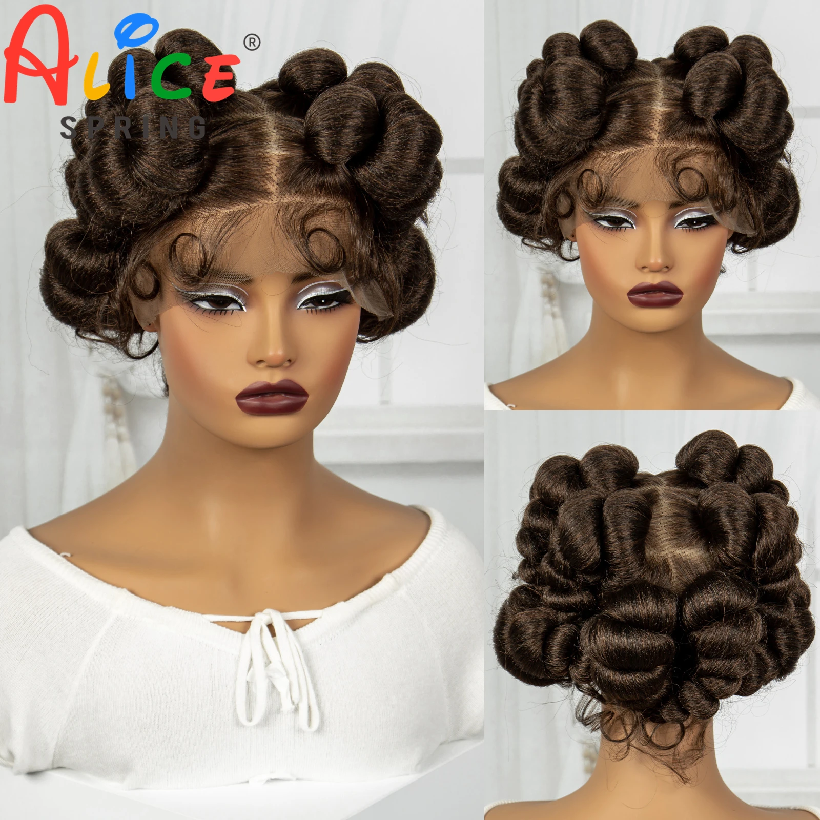 Handmade Bantu Braided Wigs with Baby Hair Synthetic Full Lace Braided Lace Wigs for Black Women Short Cute Knotless Braids Wigs